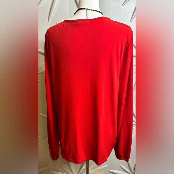 INC SZ L (NWT) Red v-neck top w/gold studs. Bust 44”-48” - Picture 6 of 7